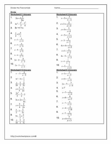 Answers to Dividing Polynomials Worksheets