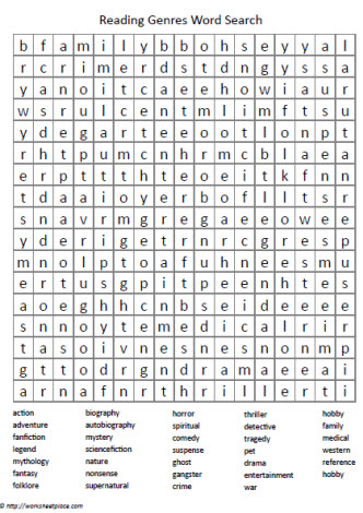 Reading Genres Wordsearch