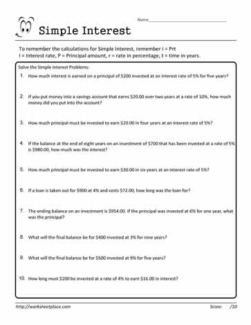 Simple Interest Worksheet 04