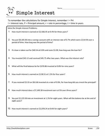 Simple Interest Worksheet 22