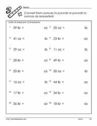 Pounds and Ounces Conversions Worksheets
