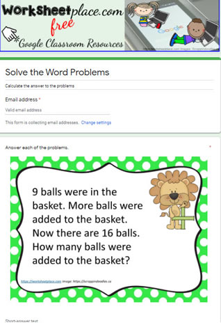 Addition Word Problems to 20-10