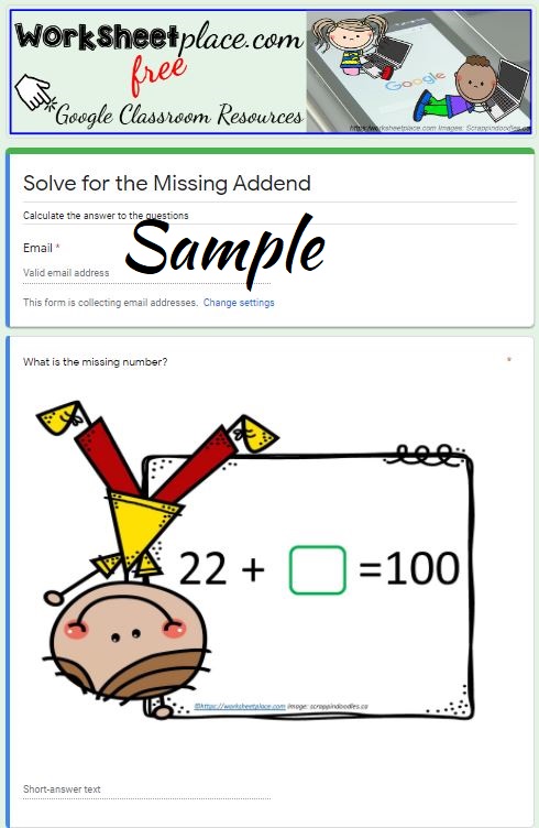 Missing Addends Addition to 100-10