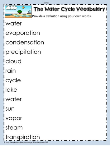 Water Cycle Vocabulary Worksheets