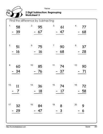 2 digit subtraction worksheet 3 worksheets