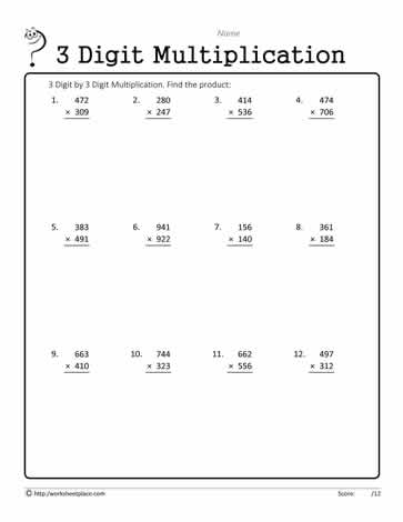 3 Digit by 3 Digit Multiplication Worksheets