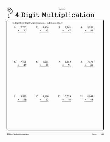 4 digit by 2 digit multiplication worksheets