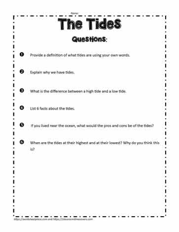 About the Tides Questions Worksheets