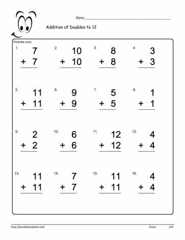 Adding Doubles to 12 Worksheet-5