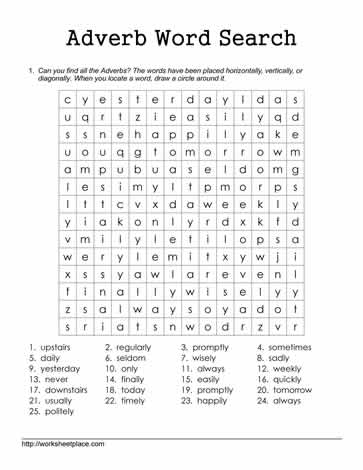 Word Search for Adverbs