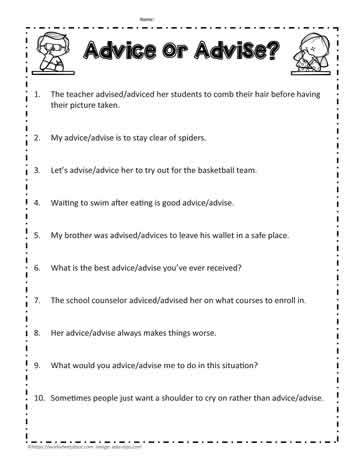Advice Or Advise Worksheets