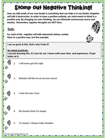 Negative Thinking Activity Worksheets