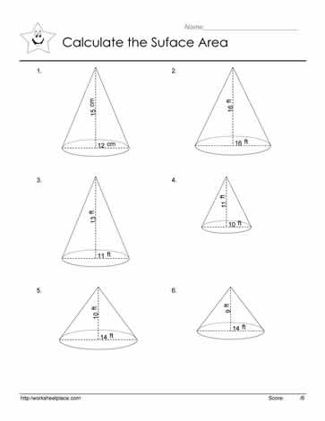 Area of a Cone Worksheets Area of a Cone Worksheets