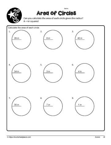 Area of a Circle in Worksheets