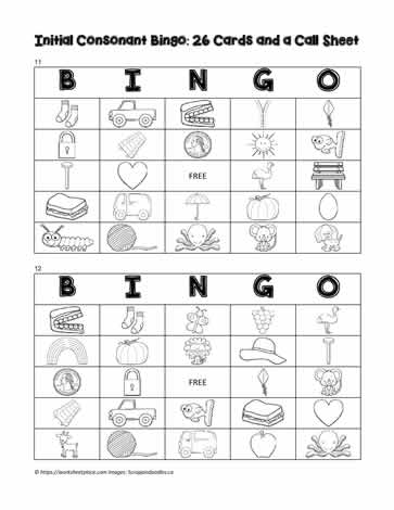 Initial Consonants Bingo Cards