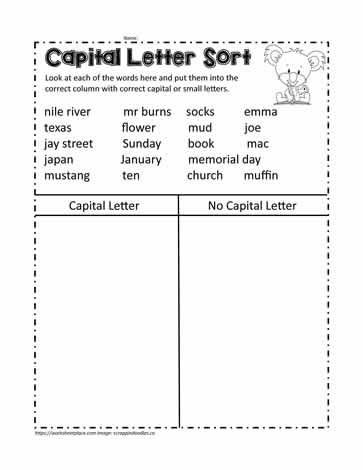 T Chart to Sort Capital Letters