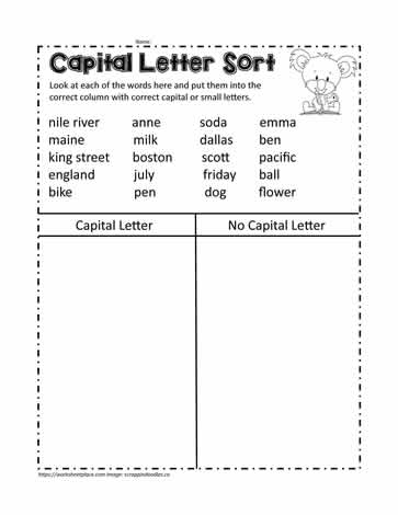 T Chart to Sort the Capital Letters