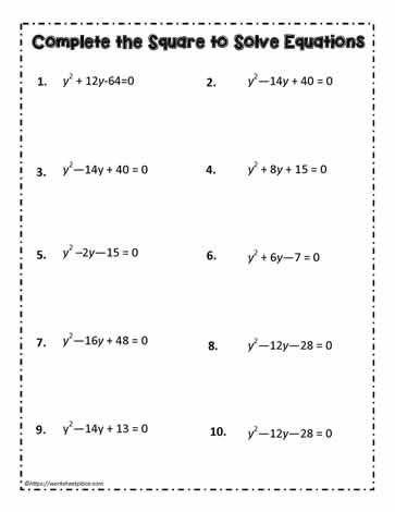 Complete the Square 1 Worksheets