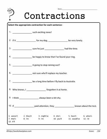 Contractions Worksheet 11
