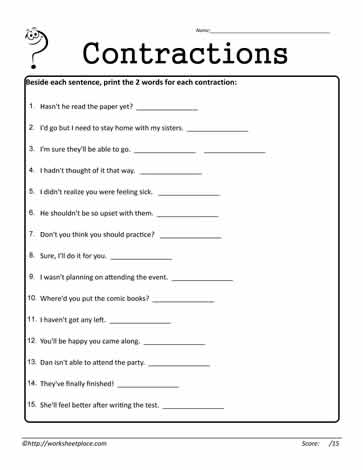 Contractions Worksheet 8