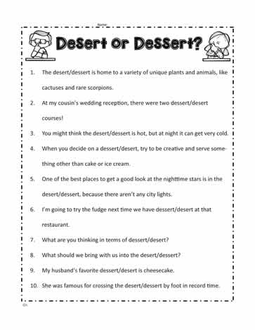 Desert or Dessert Worksheets