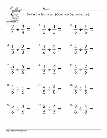 Divide Fractions Worksheets-2 (Common Denom.)