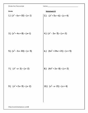 Divide Polynomials Worksheet-2 Worksheets