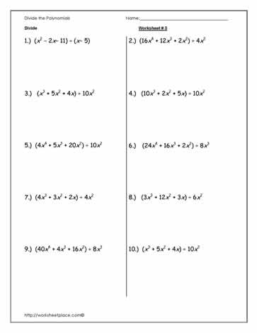Divide Polynomials Worksheet-3