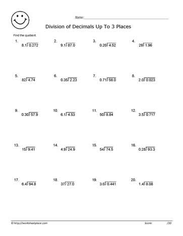 Dividing Decimals Worksheets