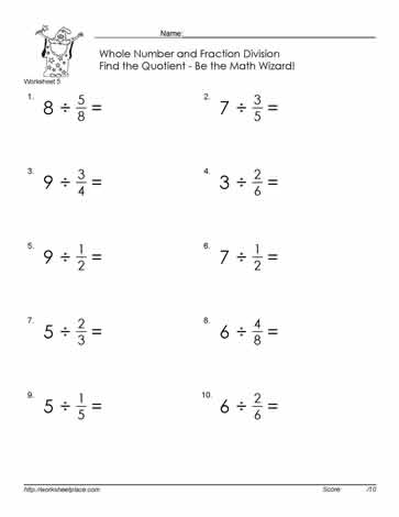 divide fractions by whole number 5 worksheets