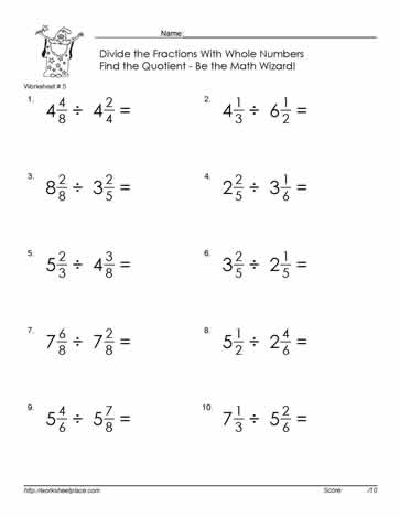 divide mixed number fractions 5 worksheets