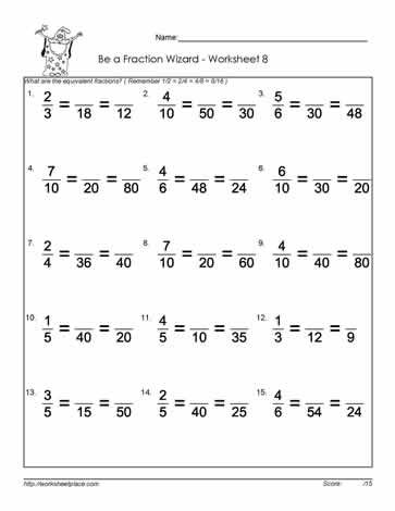 equivalent fractions 8 worksheets