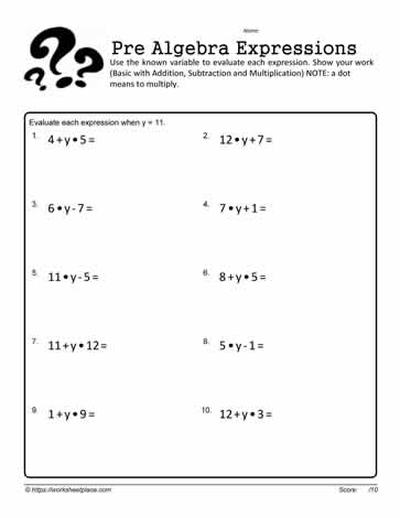 Evaluate the Expression Worksheet 1