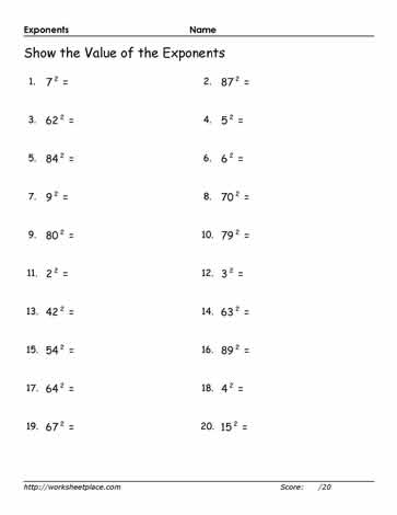 Exponents, show the value of the exponents