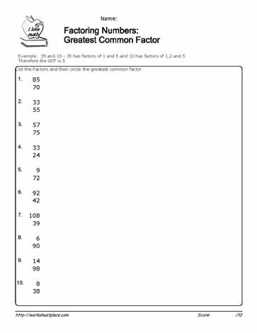 Greatest Common Factor Worksheets