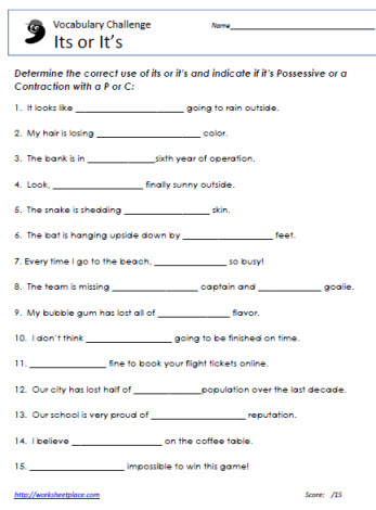 It's or Its Worksheet Worksheets