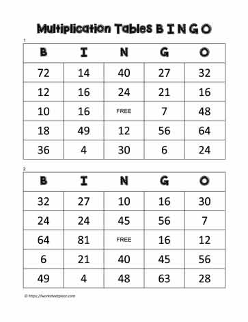 Multiplication Bingo Cards 27 30 Worksheets Multiplication Bingo Cards 27 30 Worksheets
