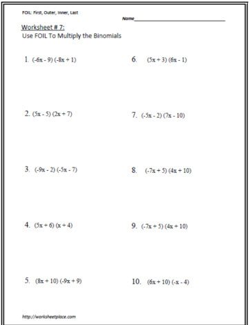 Multiply the Binomials Worksheet 7