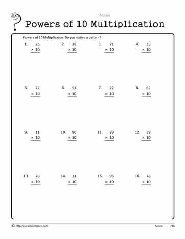 multiply by 10 with 2 digits worksheets