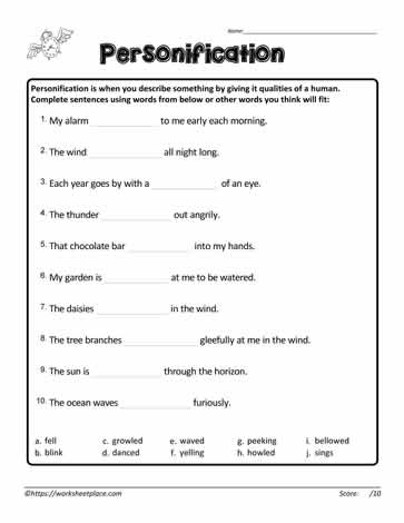 Personification Worksheet