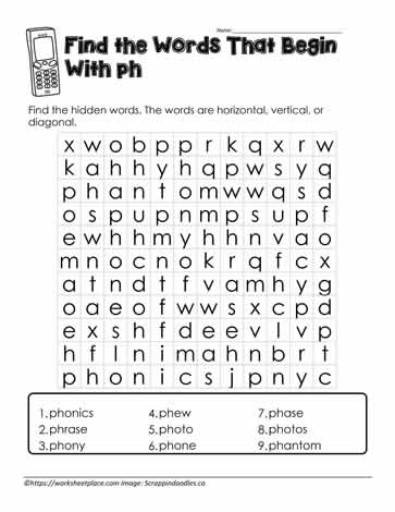 Wordsearch for ph Digraph