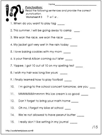 question exclamation or period worksheets 3