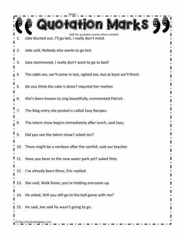 Quotation Mark Worksheet