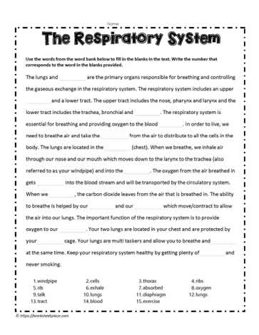 Respiratory Cloze Activity Worksheets
