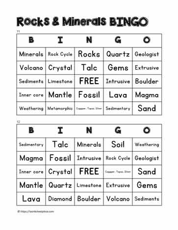 Rocks and Minerals Bingo 11-12