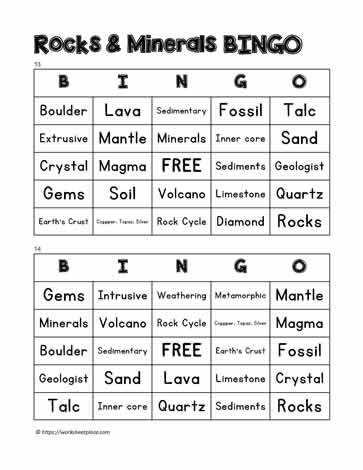 Rocks and Minerals Bingo 13-14