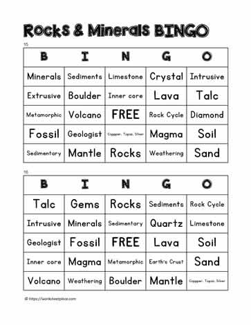 Rocks and Minerals Bingo 15-16