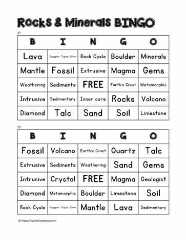 Rocks and Minerals Bingo 21-22
