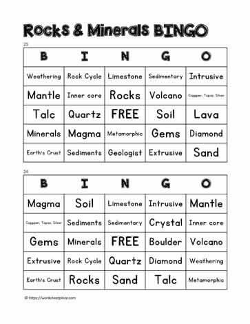Rocks and Minerals Bingo 23-24
