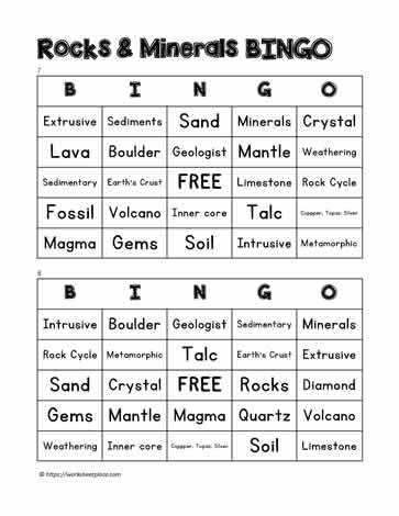 Rocks and Minerals Bingo 7-8